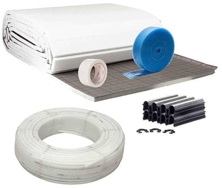Fußbodenheizung Warmwasser Set 50m² Tackersystem 25 mm Rollbahn PE-RT Rohr VA10 Zubehör