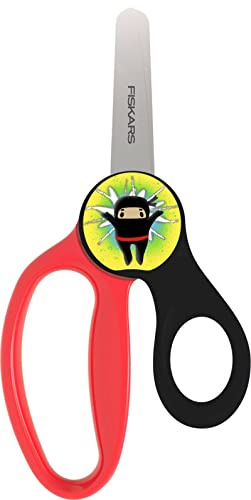 Fiskars Barnsax med Ninja-vinkbild, Från 6 År, Längd: 13 cm | För höger- och vänsterhänta, Metallblad/Plasthandtag, Svart/Röd, Magic Morph, 1064075