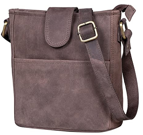 LEABAGS Leder Handtasche Damen I Premium Echtleder Umhängetasche I Damen Schultertasche I Damentasche I Tragetasche für Arbeit Uni Schule Freizeit