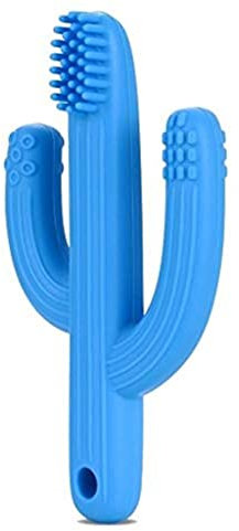 Kinder Zahnbürste Beißring Baby Kühlend Spielzeug- Beissring Für Baby Zum Zahnen- Baby Zahnbürste Erste Zähne- Kühlender Beißring Für Babys- Silikon Kaktus Groß Zahnbürste Beißring Baby (Blue)