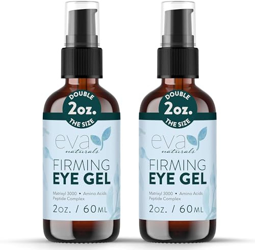 Eva Naturals Eye Gel for Dark Circles, Bags & Puffiness – Anti-Aging Serum with Peptides, Hyaluronic Acid & Botanicals – Firming Under Eye Treatment for Wrinkles, Fine Lines & Tired Skin – 2 oz 2 Pack
