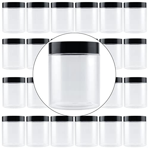 ZEONHEI Juego de 24 tarros de plástico de 250 ml, 8 oz, transparentes, con tapa, recipientes herméticos, recipientes de almacenamiento para cocina, Spice, Slime, artesanía