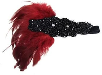 LEEMASING 1920-tal vintage huvudbonad fjäder klaffpannband Great Gatsby huvudbonad bal fest för halloween bröllop födelsedagsfest (vinröd)
