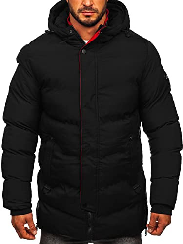 BOLF Hombre Chaqueta Parka De Invierno con Capucha Cierre de Cremallera y Botones Acolchada Ropa de Abrigo Jacket Cazadora Plumas Ocio Deporte Fitness Estilo Casual 7330 Negro S [4D4]