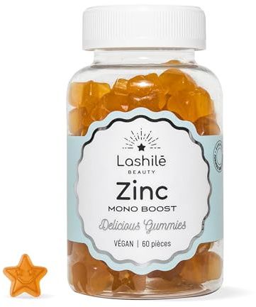 Lashilé Beauty Zinc Peau Cheveux & Ongles Normaux MonoIngrédient | Complément alimentaire peau et cheveux - Gummies zinc hautement dosé - L'essentiel beauté, sans rien autour - 60 gummies