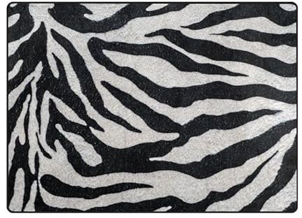 Zebra-Textur-Hintergrundteppich für Wohnzimmer, Schlafzimmer, Innen- oder Außenbereich, Teppich, Fußmatten, waschbar, 2,1 x 1,5 m