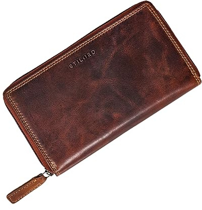 STILORD 'Faye' Damen Geldbörse Leder viele Kartenfächer Portemonnaie Kartenetui Briefbörse Accessoire Geschenk für Frauen Vintage Echtleder, Farbe:Salerno - braun