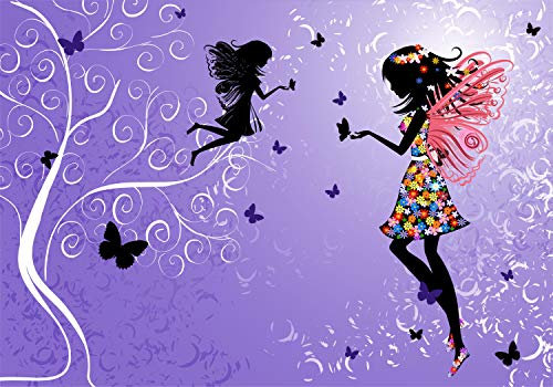 wandmotiv24 Fototapete Elfen lila Schmetterlinge, 300 x 210 cm - selbstklebende Strukturtapete, Wanddeko, Wandbild, Wandtapete, Fee Fantasy violett Märchen M6589