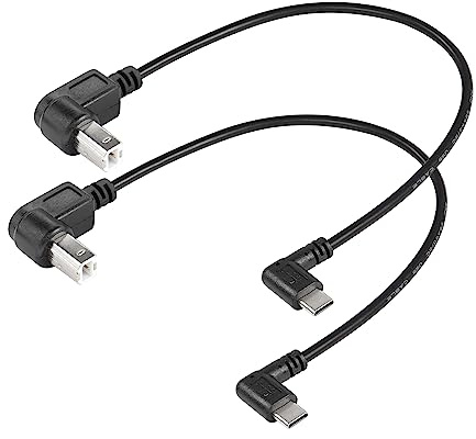 SinLoon Lot de 2 câbles d'imprimante USB-C à angle droit USB B vers type C, 11,8 pouces mâle USB B vers USB-C mâle pour imprimante, contrôleur MIDI, scanner, contrôleur DJ (UP+UP)