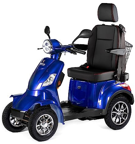 VELECO FASTER mit Kapitänssitz - 4-Rad Elektromobil - komplett montiert und fahrbereit - sicher und stabil - geräumiger Stauraum - Sicherheitsgurt - Mobilitätsroller (Blau)