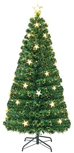 COSTWAY 150 cm Künstlicher Weihnachtsbaum mit Beleuchtung, Tannenbaum mit 8 Beleuchtungsmodi, 21 warmweißen Sternenlichtern und Glasfaser, Christbaum, Kunstbaum Weihnachten für Zuhause