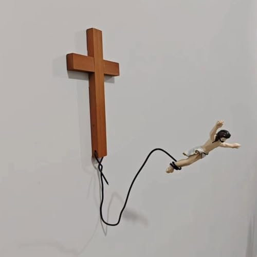 ZXCVWWE Wandkreuz Bungee Jumping Jesus – Holzkruzifix, Wanddekoration, Osterkreuz Dekorationen, Wanddekoration, religiöses Christuskreuz, Basteln, Geschenke für Weihnachten, Ostern, Heimdekorationen,