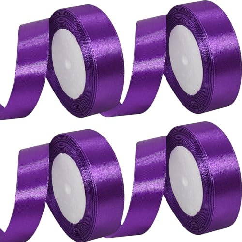 MARTCATO Satinband Lila 4 Rollen, 25 mm Breit Schleifenband Lila Dekoband, 92 Meters Geschenkband Breit Schleifenband Hochzeit Taufe Geschenkverpackung Bastelarbeiten Deko Party Geburtstag Band