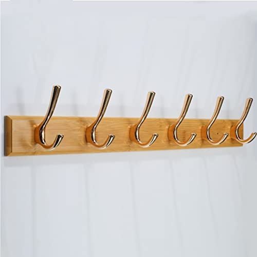 LeGDOr Wandgarderobe aus massivem Holz, Garderoben-Eingangshaken, Schuhschrank-Haken, Garderoben-Wandhalterung, Schlafsaal-Tür-Kleiderhaken, Kleiderhakenschiene (Größe: Gold-6 Haken)