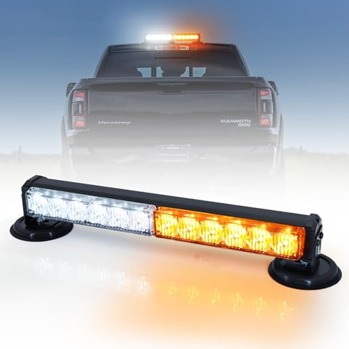 Dinfu 12 Zoll Blinken LED Warnleuchte Akku Orange + weißes Lichtleiste, 12v led stroboskop blitzer balken mit 14 Blinkende Stroboskop-Modi für Auto Pkw Truck Traktor KFZ LKW(mit Zigarettenanzünder)