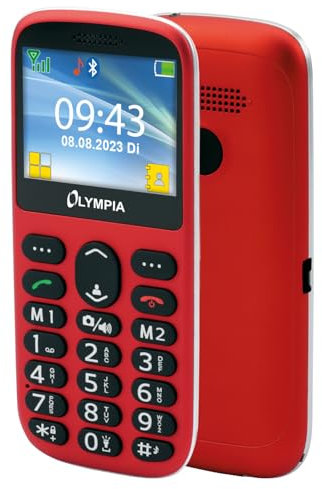 Olympia Sun Seniorenhandy | Komfort Senioren Mobiltelefon mit Großtasten & großem Farb-LC-Display | SOS-Notruftaste | Seniorenhandy ohne Vertrag | Ladeerinnerung | Integrierte Kamera | Rot