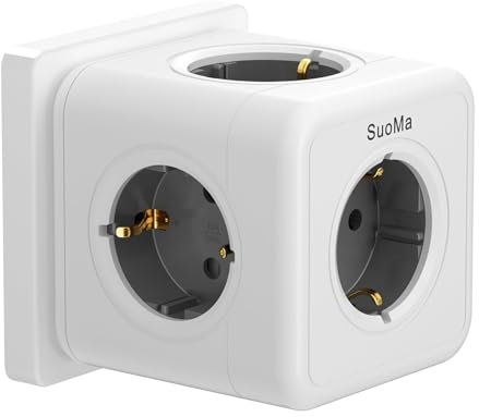5-in-1 Cubo Enchufe, Power Cube Enchufe Multiple 3680W, 5 Port Cubo Enchufes Múltiples Pared, Ladron Enchufes Compatible con Phone, Hogar, Cocina, Oficina