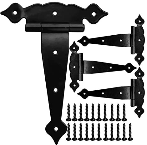 BELOH 4 Stücke Tor Scharniere Schwarz, For Holzzäune Dekorative T-Scharnier Heavy Duty Shed Barn Türscharniere T-Strap-Scharnier