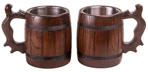 Boccale da birra in legno di alta qualità, tazza da tè e caffè con manico, realizzata a mano, per uomini e viaggiatori, amanti della birra, confezione da 2