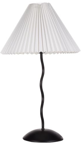 Beliani Tischlampe schwarz Metallfuß gewellt Plisseeschirm Stoffschirm Kegelform Jikawo