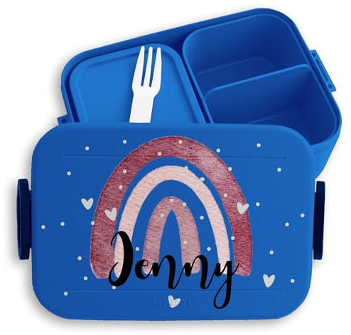 Kinder Bento Box Midi für Mepal Bentobox - Brotbox Regenbogen Lunchbox Rainbow Vesperbox I - 900 ml - Blau - brotdose schule mädchen personalisierte vesperdose personalised bento-lunchbox