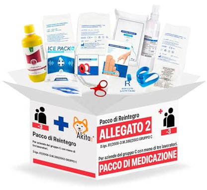 Akitaink Reintegro Cassette Pronto Soccorso All. 2 Per Aziende sotto 3 Dipendenti Conforme DM388/DL81 Allegato 2, Made in Italy