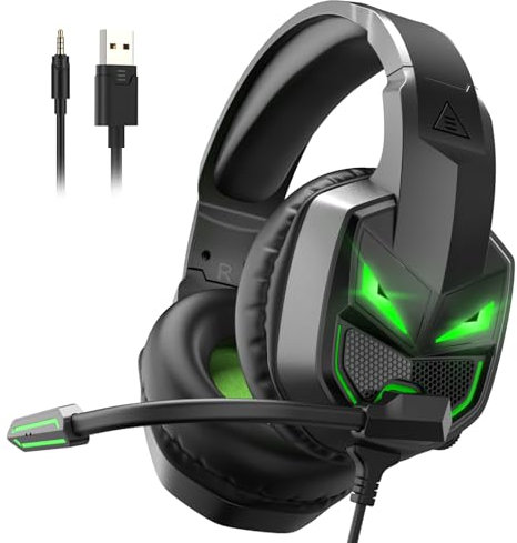 EKSA Fenrir S Gaming Headset for Xbox one PS5 PS4 Nintendo Switch, 3.5mm Jack Wired Gaming Headphones with Noise Cancelling Mic & LED, 50mm Drivers, PC Over Ear Headphones-Birthday Gift