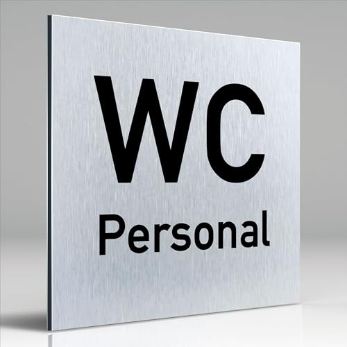 Türschilder24 Aluminium Dibond Schild - Türschild • 120 x 120 mm • WC + Personal • 3 mm • 100% Made in Germany