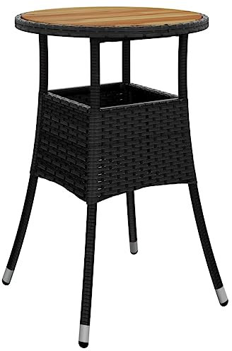 HETFTJN Loungetisch Outdoor Stehtisch Outdoor Bistrotisch Outdoor Angeltisch - Gartentisch Ø60x75 cm Akazienholz und Poly Rattan Schwarz für Outdoor Garten Speisesaal Terrasse