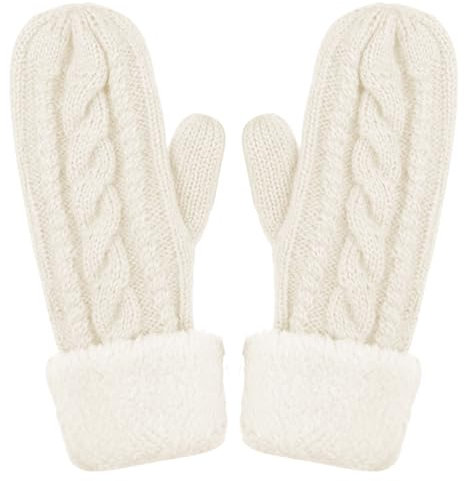 Aomhrek Stricken Handschuhe Fäustlinge für Damen - Verdickt und Warm, Einheitsgröße Winter (Weiß)