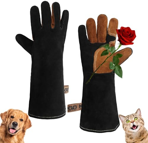 HANDLANDY Tierhandhabungshandschuhe, bissfeste Handschuhe für Katzen und Hunde, ideal für Rosenschnitt, Gartenarbeit, Falknerei, Haustierpflege (Schwarzkaffee, 40,6 cm)