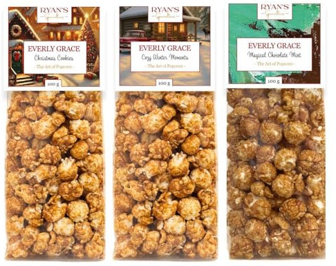 Everly Grace Popcorn Winter Bundle | Christmas Cookie, Cozy Winter Moments, Magical Chocolate Mint, Popcorn-Tüten aus unserer Manufaktur in Augsburg, Deutschland