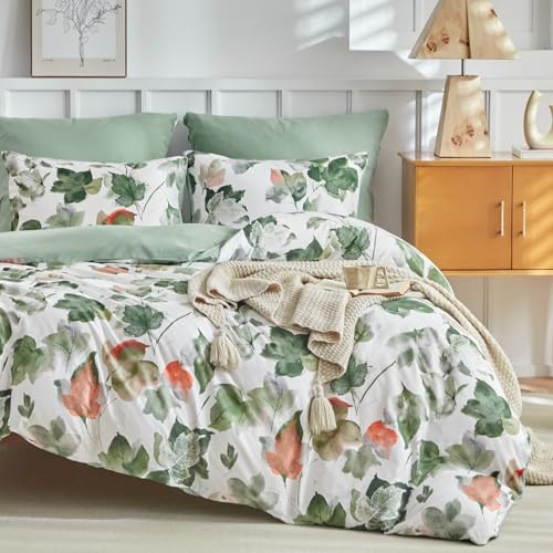 Lekesky Set Copripiumino Matrimoniale 260x240cm, Copripiumino Matrimoniale 3 Pezzi in Microfibra con Motivo a Acquerellato, Comprendente 1 Copripiumino 260x240cm + 2 Federe 50x80cm, Verde Acero
