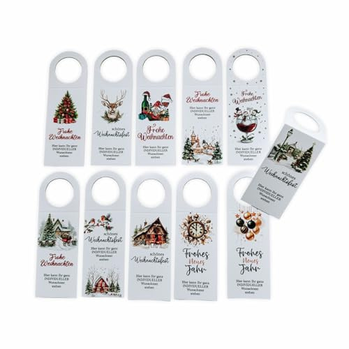 FOTOFOL Flaschenanhänger für Weihnachten und Silvester - Weinflaschen Anhänger aus Papier - Etiketten - personalisiert mit Wunschtext (25er SET)