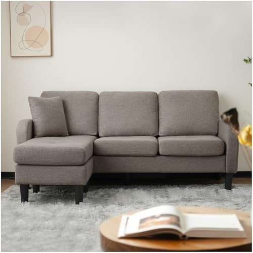 Lubvtti Sofá esquinero en Forma de L,sofá Chaise Longue, sofá 3 plazas, Tejido de algodón y Lino Transpirable, para salón, Apartamentos y oficinas, Gris Oscuro Antiguo