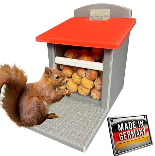 Eichhörnchen-Futterhaus – absolut witterungsbeständig, tierfreundlich, sehr langlebig und robust (Grau mit rotem Dach)