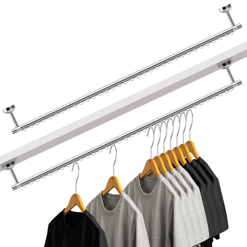 Wonderjune 2 Pack Closet Rail Hanging Closet Rod Ceiling Clothes Rack Any Angle Hanging Rail Clothes Rod Wall Mount Sloped Ceiling Closet Solutions for Attic Bedroom Under Stairs Storage