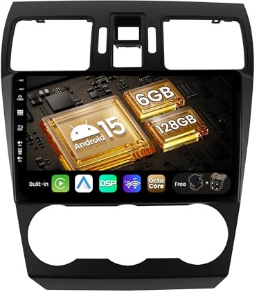 SXAUTO Android 15 - [6G+128G] - IPS bilradio för Forester/XV/WRX (2013-2018) - Trådlös Carplay/Android Auto/DSP - kamera + MIC - 9 tum 2 Din - Dab Ratt 360-CAM Fast-Boot Bluetooth Dual Band