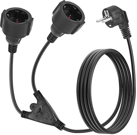 1,5 M Cable alargador con 2 enchufes Schuko, Cable alargador de protección contra contactos, 16A 250V, Cable de alimentación de Enchufe de Seguridad de 2 Clavijas (Negro)