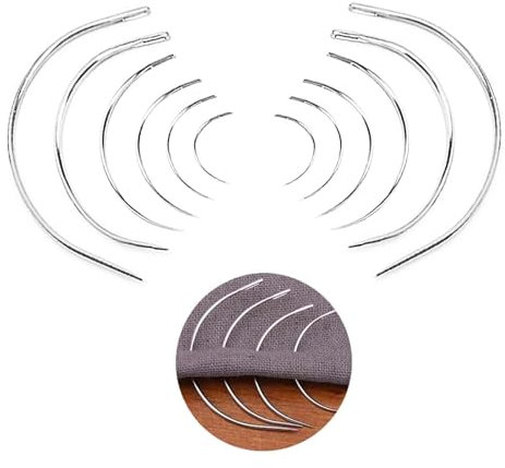 NIYATA 12 aghi curvi in pelle, ago curvo fine da cucire, aghi da cucire in pelle, grande foro, 2,5 3 3,5 4 5, ago in pelle a forma di C, per riparazione in pelle, fai da te