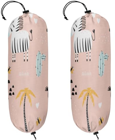 Zebra Cactus Plastic Bag Holders Set of 2 Wall Mount Plastic Bag Organizer Grocery Bag Storage Dispenser Washable Large Shopping Bag Carrier for Home Kitchen Travel