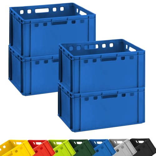 Fleischkiste E3 60x40x30 cm Eurobox 4er Set Blau lebensmittelecht robust | BURI, stapelbar, Kunststoff, Made in Germany, Lagerbox, Transportbehälter, belastbar, Normmaß, langlebig, vielseitig