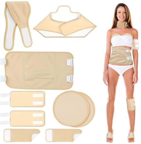 9 Stück Castor Oil Pack Kit: Rizinusöl-Wickel, Wiederverwendbare Rizinusöl Packung, Rizinusöl Packung Kit Bio für Bauch Wade Knie Hals und Brust zur Leberentgiftung, Muskelschmerzen, Nackenentspannung