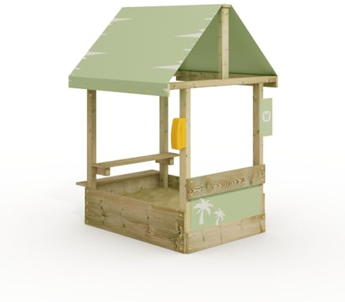 Wickey Sandlåda Dinky med pastellgrönt tak – sandlåda 114 x 84 cm – impregnerat massivt trä inklusive picknickbord