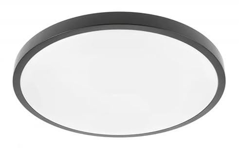 JungesLicht Deckenlampe 32Watt 2560Lumen, flach nur 6,5cm, 40cm Durchmesser, Lebensdauer 40.000h, Deckenleuchte IP54, für Innen & Außen, 3000K warmweiß, 230Volt Deckenlicht Modern, Badlampe (Schwarz)