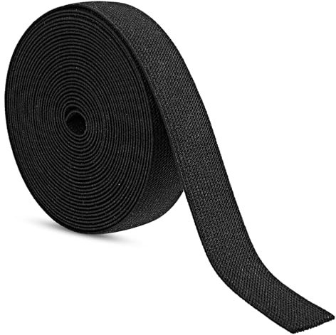Bandes élastiques de 2,5 cm x 5 m - Noir - Double face - Tissé en sergé - Haute élasticité - Pour couture, pantalons, ceintures, loisirs créatifs, couvre-lit, vêtements
