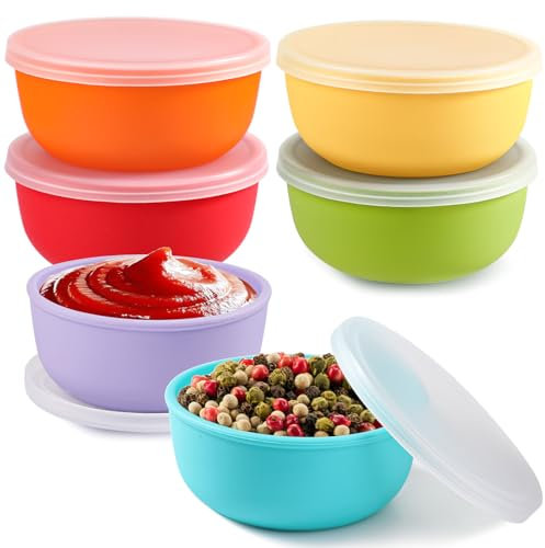 webake 6 cuencos pequeños con tapa de silicona, juego de cuencos de cereales con tapa, cuencos para salsas, aperitivos, postres, salsas y salsas