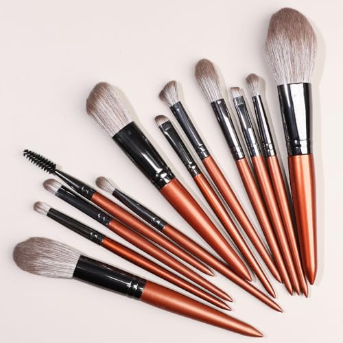 Nvzi Makeupborstset 12 st premium syntetiska foundation pulver concealers ögonskuggor rodna sminkborstar, brun