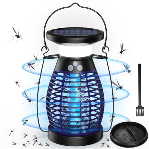 Lampe Moustiques,Solaire Lampe Anti Moustique UV 3 en 1 Anti Moustique electrique exterieur interieur,USB Rechargeable Appareil Anti Moustiques 360° Anti Mouche Insecte Tue mouche (avec éclairage LED)