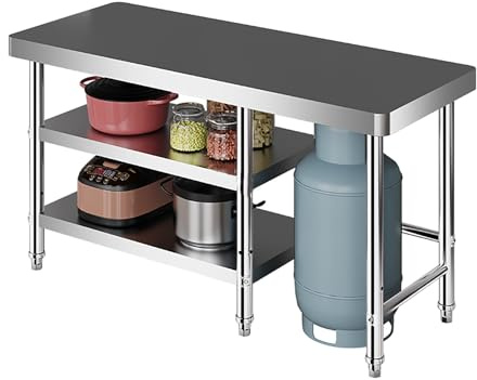 Banco da lavoro in acciaio inox per catering, con piedini regolabili, resistente, tavolo per la preparazione degli alimenti per cucina commerciale e ristorante, 120 x 40 cm, tavolo da lavoro per